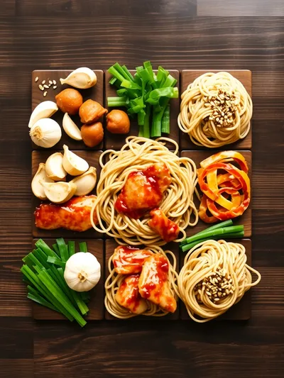 Sticky Garlic Chicken Noodles - ingredients preparation