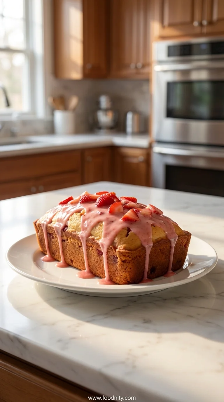 Strawberry Bread Loaf With Strawberry Glaze - feature image