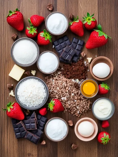 Strawberry Chocolate Shell Cake - ingredients preparation