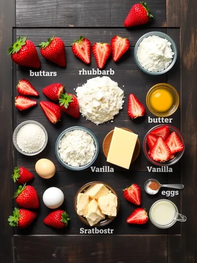 Strawberry Rhubarb Upside Down Cake - ingredients preparation