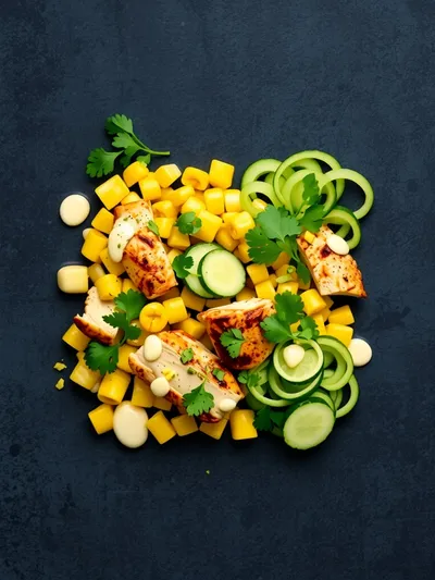Street Corn Creamy Cucumber Chicken Salad - ingredients preparation