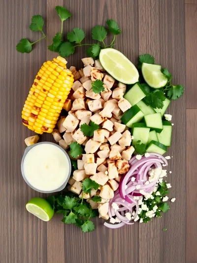 Street Corn Creamy Cucumber Chicken Salad - ingredients preparation